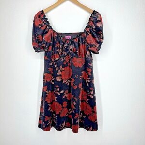 Mi Ami Dress Velvet Milkmaid Mini Dress Womens Small‎ Floral Balloon Puff Sleeve